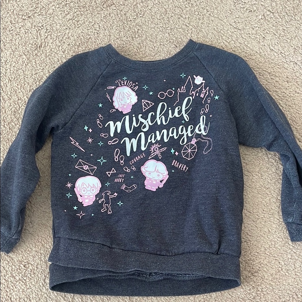 Mischief Managed Kids' Sweatshirt - Dark Gray with Pink Graphics